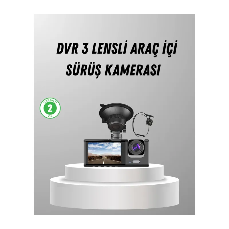Üç Kameralı Araç DVR Full HD Gece Görüşlü ve 2 inç IPS Ekranlı