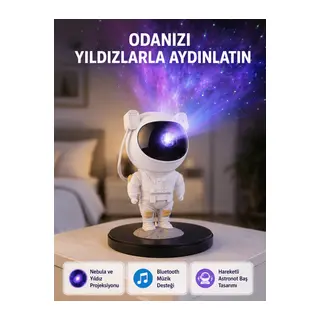 Astronot Projeksiyon Lambası Bluetooth Müzikli ve Uzaktan Kumandalı