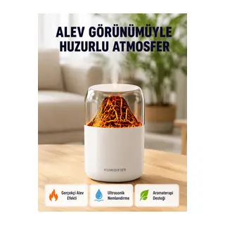 280ml Alev Işıklı Ultrasonik Hava Nemlendirici Sessiz ve USB Şarjlı