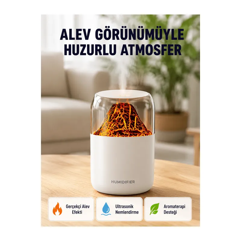 280ml Alev Işıklı Ultrasonik Hava Nemlendirici Sessiz ve USB Şarjlı