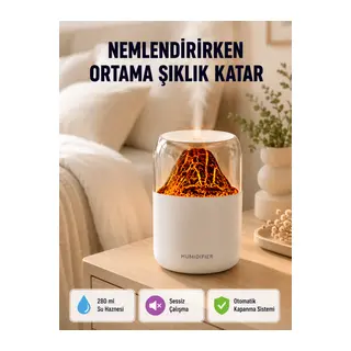 Alev Efektli Ultrasonik Uçucu Yağ Difüzörü 280ml Su Tanklı ve Sessiz Çalışma Özellikli