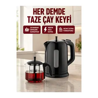 Çaycı Cam Demlikli 1800W Güçlü ve Sıcak Tutmalı Elektrikli Çay Makinesi