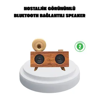 Çift Hoparlörlü Bluetooth Gramofon Speaker – FM Radyo, USB, SD Kart ve AUX Girişli