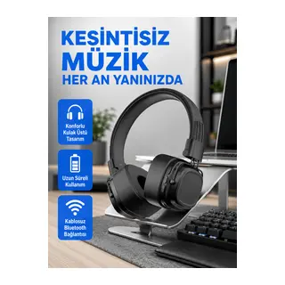 Bluetooth Kablosuz Kulak Üstü Kulaklık Katlanabilir Konforlu ve Şık Tasarımlı