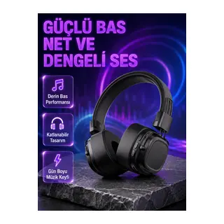 Kablosuz Kulak Üstü Bluetooth Kulaklık Güçlü Bas ve Katlanabilir Tasarım