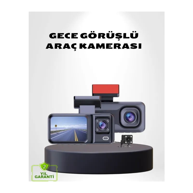 Üç Kameralı Dash Cam 170° Geniş Açılı Full HD Gece Görüşlü