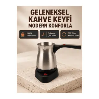 Elektrikli Türk Kahvesi Cezvesi 800W Kablosuz Döner Tabanlı