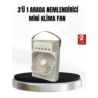 3’ü 1 Arada Mini Klima Fan USB Şarjlı, 7 Renk Gece Lambalı ve Nemlendirici
