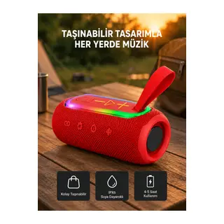 Taşınabilir Mini Bluetooth Hoparlör Güçlü Ses ve Şık Kırmızı Tasarım