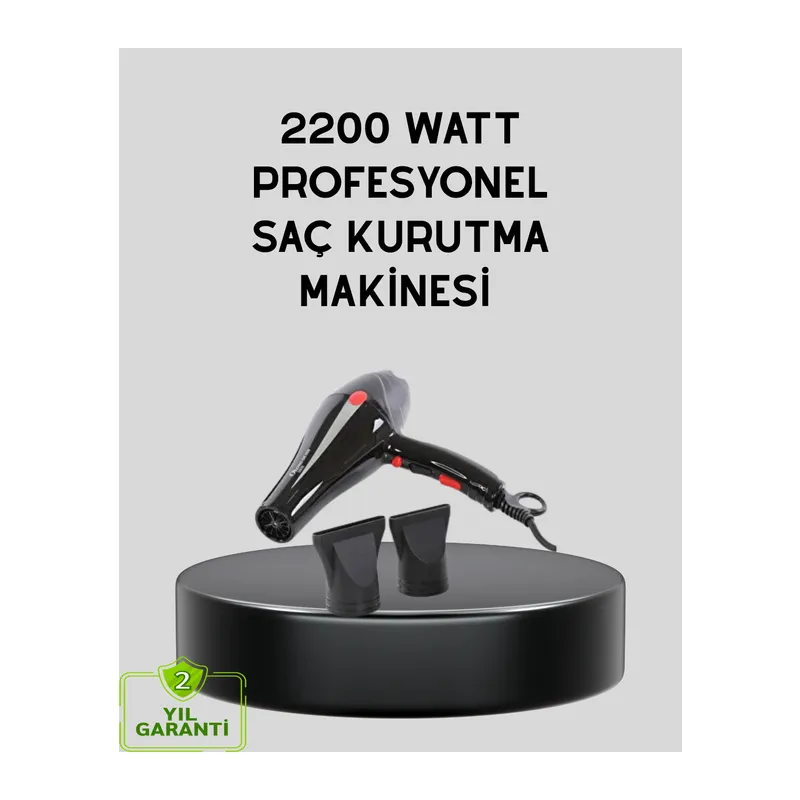 Profesyonel 2200W Fön Makinesi – AC Motorlu, Hızlı Kurutma, Hafif Tasarım