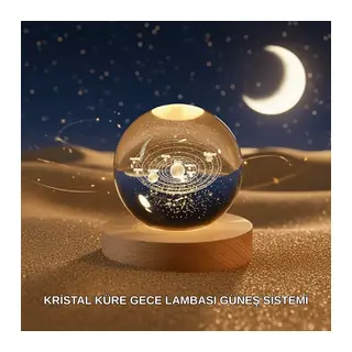 Dekoratif LED Kristal Küre Ahşap Altlıklı Şık Gece Lambası