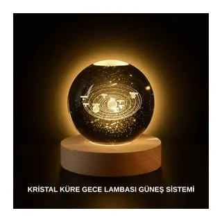 Ahşap Standlı LED Kristal Küre Lazer İşlemeli Dekoratif Obje