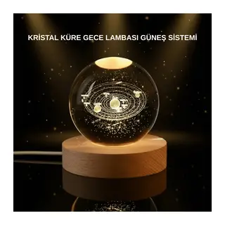 LED Işıklı Kristal Küre Ahşap Standlı Dekoratif Gezegen Model