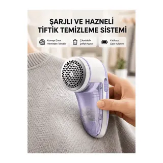Şarjlı Tiftik Temizleyici – Çıkarılabilir Hazneli, Anti-Statik Fırçalı, USB Şarjlı