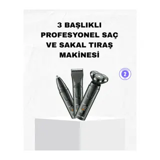 Şarjlı ve Kablosuz 3 Başlıklı Profesyonel Bakım Seti – Saç, Sakal, Burun ve Kulak Düzeltici