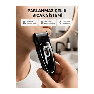 Uzun Pil Ömürlü Şarjlı Tıraş Makinesi – Hızlı Şarj, Ergonomik Tasarım, Çok Yönlü Kullanım