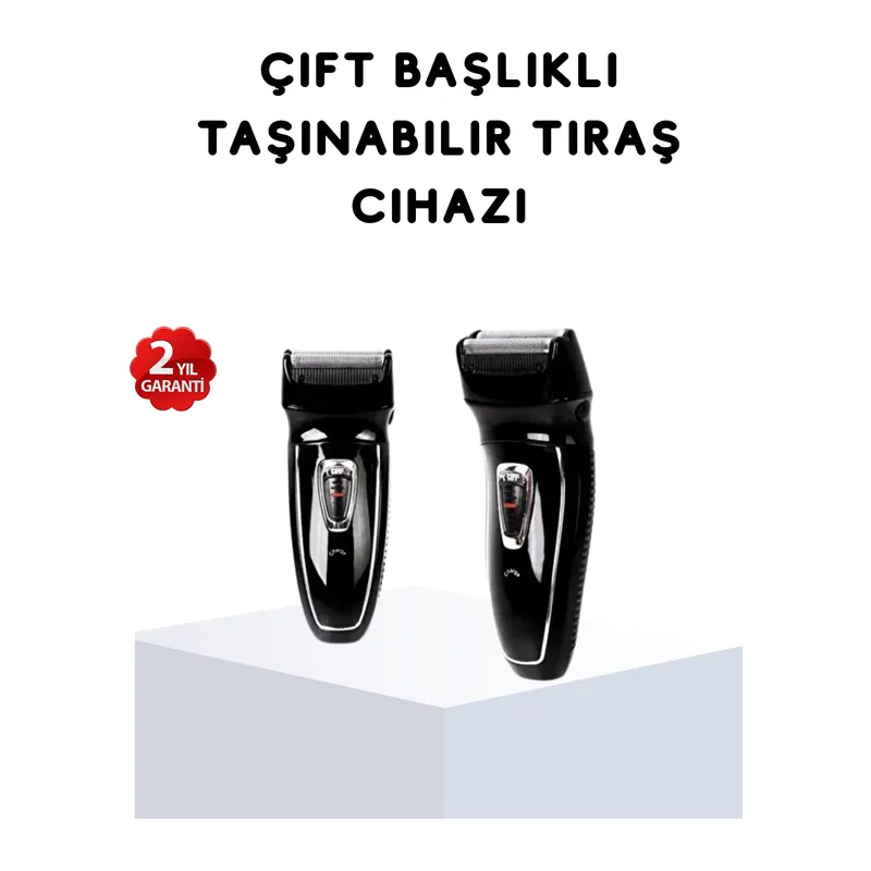 Kablosuz Tıraş Makinesi Çift Başlıklı Kuru Tıraş Folyo Başlık Şarj Göstergeli