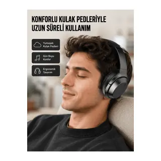 Kablosuz Bluetooth Kulaklık 5.0 18 Saat Kullanım Dinamik Sürücü Siyah Yeni Nesil
