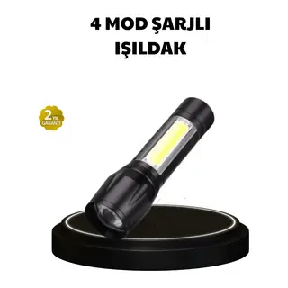 4 Mod Şarjlı Işıldak | Ultra Güçlü Cree LED | Su Geçirmez Alüminyum Gövde