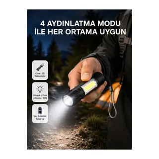 Ultra Dayanıklı 4 Mod Şarjlı Işıldak | Suya ve Darbeye Dayanıklı | 100.000 Saat LED Ömrü