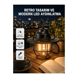 Retro Kamp Lambası Su Geçirmez Taşınabilir Gece Işığı Uzun Pil Ömürlü