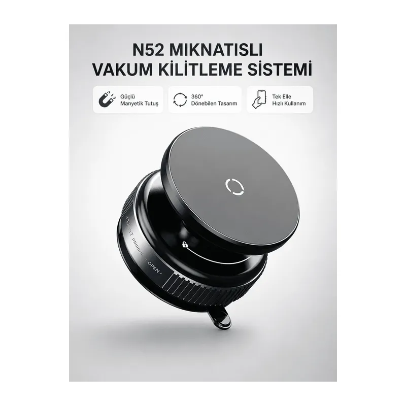 Mıknatıslı Araç Telefon Tutucu Vakum Teknolojili 360° Ayarlanabilir