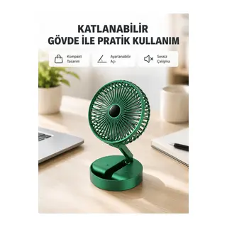 Şarjlı Katlanabilir Mini Fan – 3 Kademe Hız Ayarı, Taşınabilir Tasarım