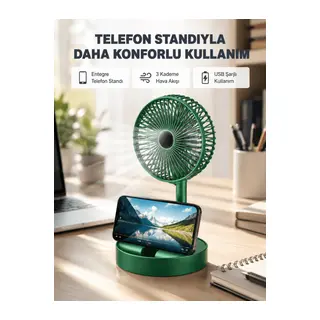 Taşınabilir Şarjlı Mini Fan – Katlanabilir Gövde, 3 Hız Kademesi