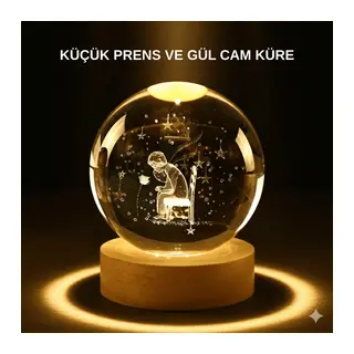 Küçük Prens Işıklı Küre Lamba Ahşap Taban Büyük Boy Hediyelik