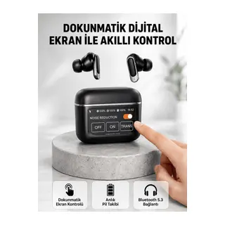Bluetooth 5.3 ANC Kablosuz Kulaklık – Dokunmatik Kontrol, Dijital Ekran ve Uzun Pil Ömrü