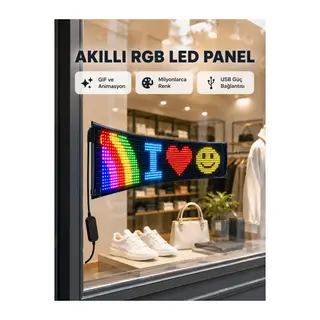 RGB LED Panel – USB Güç Girişli, GIF ve Yazı Gösterimli Akıllı Ekran