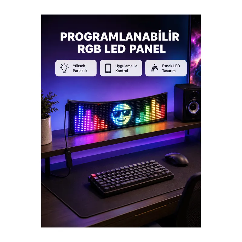 RGB LED Panel – Çok Renkli, Kumandalı, USB Bağlantılı Yazı ve GIF Gösterimli Akıllı Lamba