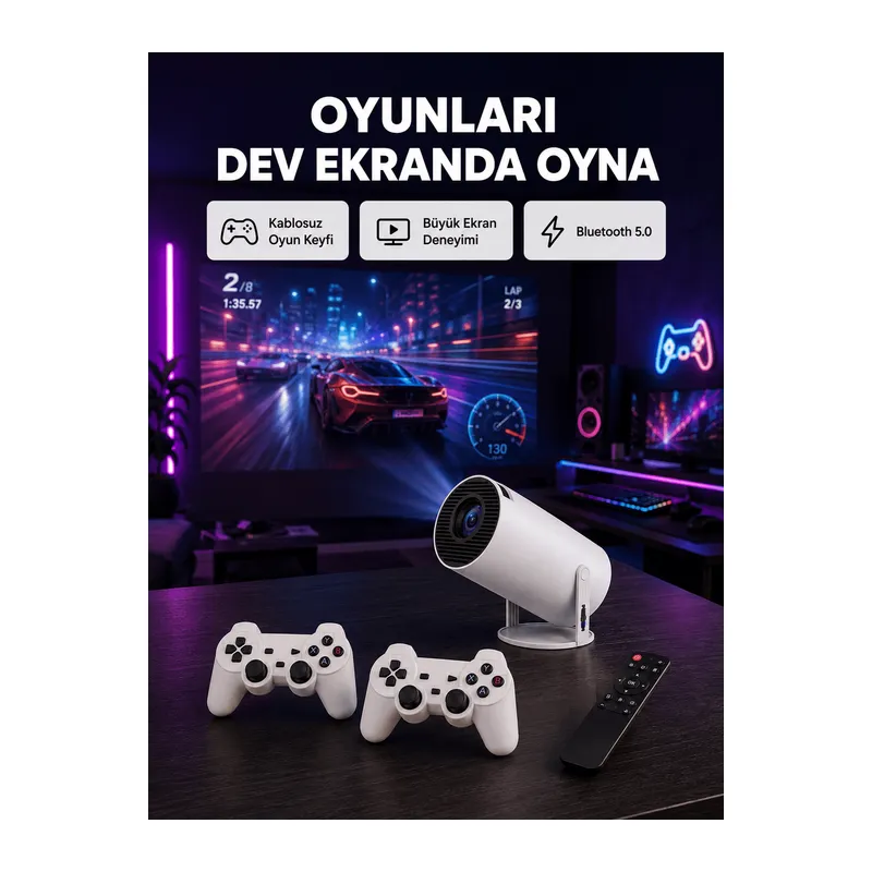 4K Wi-Fi 6 Projeksiyon Cihazı – 10.000+ Oyun Desteği, Kablosuz Bağlantı ve Çoklu Giriş Portları Yeni Nesil