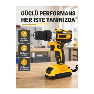 Çift Bataryalı Darbeli Şarjlı Matkap Seti – Metal Dişli, 24 Parça Aksesuar ve LED Işıklı