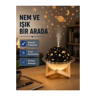 USB Projeksiyon Gece Lambası ve Hava Nemlendirici – Aromaterapi Destekli, Taşınabilir Mini