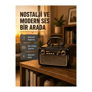 LED’li Nostaljik Bluetooth Hoparlör – Vintage Tasarım, Ahşap Doku