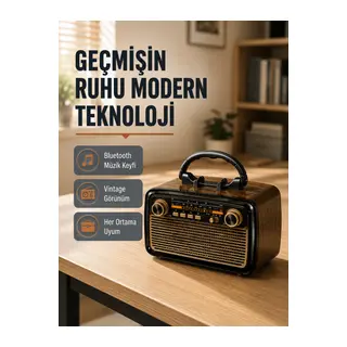 Bluetooth’lu LED Işıklı Nostaljik Müzik Kutusu – Ahşap Dokulu, Vintage Tasarım ve Yüksek Ses Kalitesi