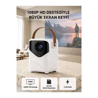 Taşınabilir Akıllı 1080P Projektör – 64GB Hafıza, 2GB RAM, Full HD Görüntü, Kumandalı Yeni Nesil