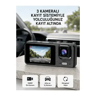 Park Modlu 3 Kameralı Araç Kayıt Cihazı 1080P Ön Kamera 2’’ Ekran