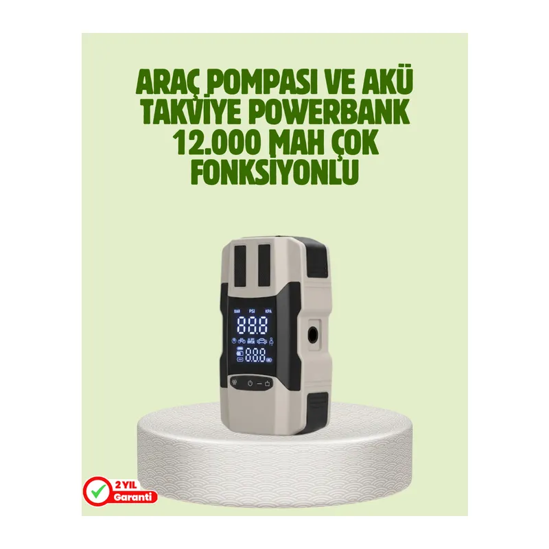 Araç Akü Takviye Cihazı ve Lastik Şişirme Pompası 12.000 mAh