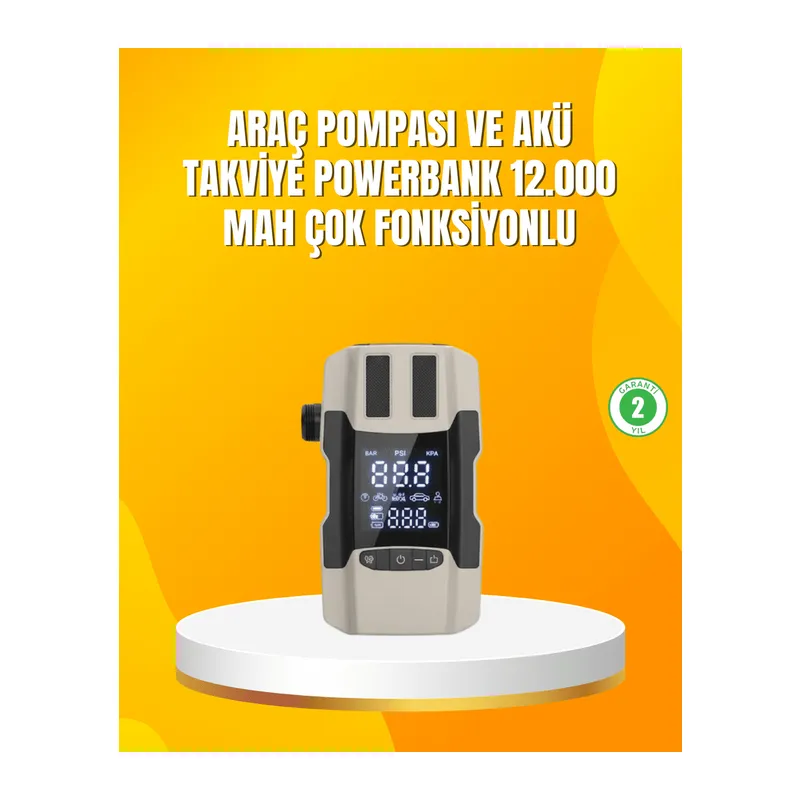 12.000 mAh Akü Takviye Powerbank Dahili Hava Dijital Ekranlı