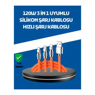 120W Şarj Destekli 3’ü 1 Arada Çoklu Şarj Kablosu – 1.2 Metre