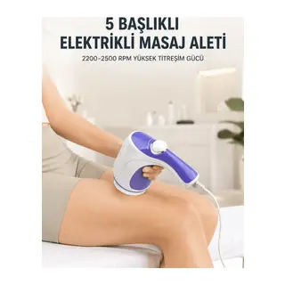 5 Başlıklı Elektrikli Masaj Aleti 2200-2500 RPM Yüksek Titreşimli Vücut Bakım ve Rahatlama Cihazı