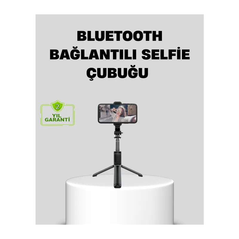 Bluetooth Selfie Çubuğu – 360° Dönebilen Başlık, Kablosuz Bağlantı