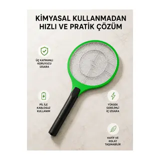 Taşınabilir Elektronik Sineklik – Üç Katmanlı Güvenli Izgara ve Kimyasız Koruma