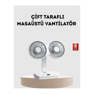 Kablosuz USB Şarjlı 720° Döner Masaüstü Fan – Çift Taraflı Serinlik ve Gece Lambası