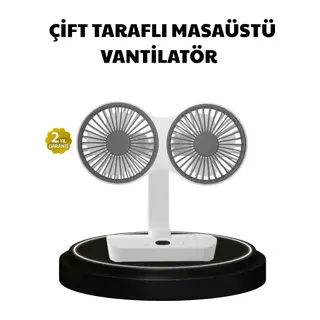 720° Dönebilen Çift Başlıklı USB Şarjlı Masaüstü Vantilatör – Sessiz ve Güçlü Serinlik