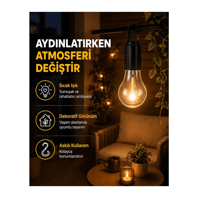 C Tipi Şarjlı Asılabilir Kamp Feneri