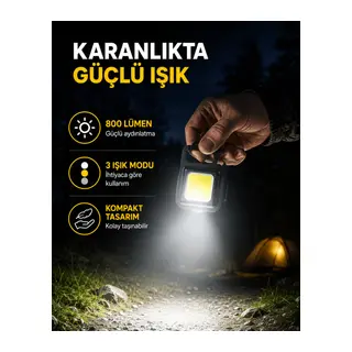 Şarjlı COB LED Anahtarlık Fener – 4 Modlu, Manyetik ve Katlanabilir Standlı Yeni Nesil