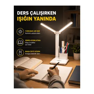 Kalemlik ve Telefon Standlı Masa Lambası – Kısılabilir LED Işık, Göz Dostu Tasarım Yeni Nesil